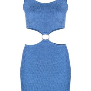 Hunza G Blue Bodycon Dress Scoop Neck Sleeveless